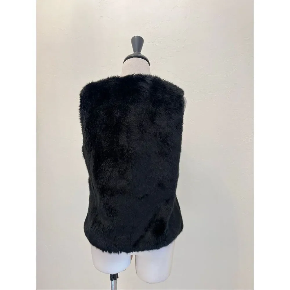 BCBGeneration Women's Faux Fur Lined Open Front Vest Jacket Black Size XS/Small